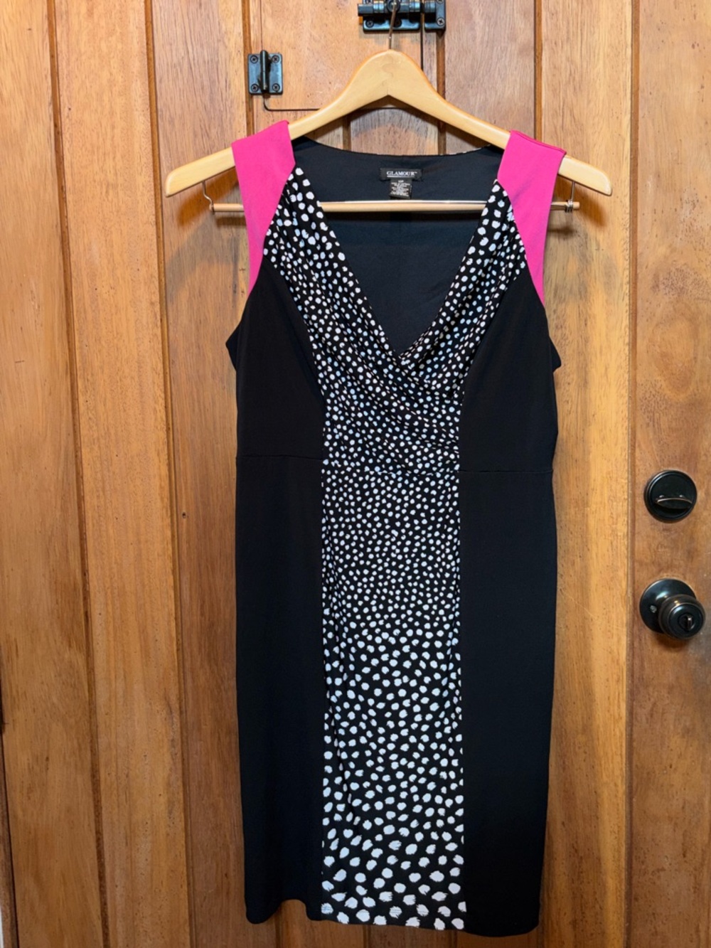 Classic Black & Pink Polka-Panel Sheath Dress